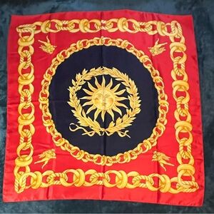Vibrant Red, Navy and Gold Sun Motif Scarf